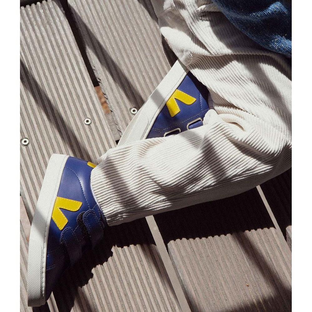 Veja ESPLAR LEATHER Kids' Sneakers Navy/Yellow | CA 813YXF